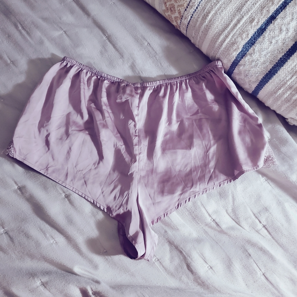 LA VIE EN ROSE Satin High Cut Cheeky Lilac Lengerie Shorts (Bottoms Only) - Picture 8 of 10